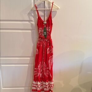 FARM Rio Red Printed Maxi Dress with White Hem Detail